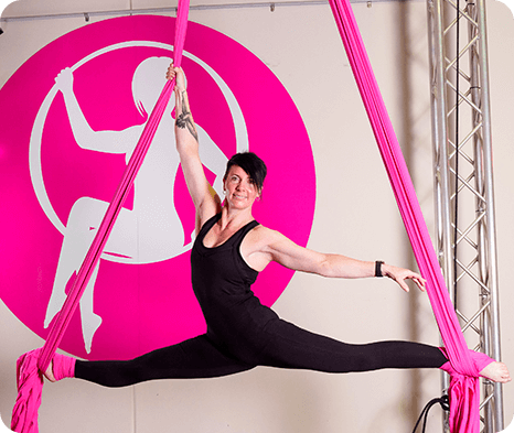 woman doing silk acrobatics